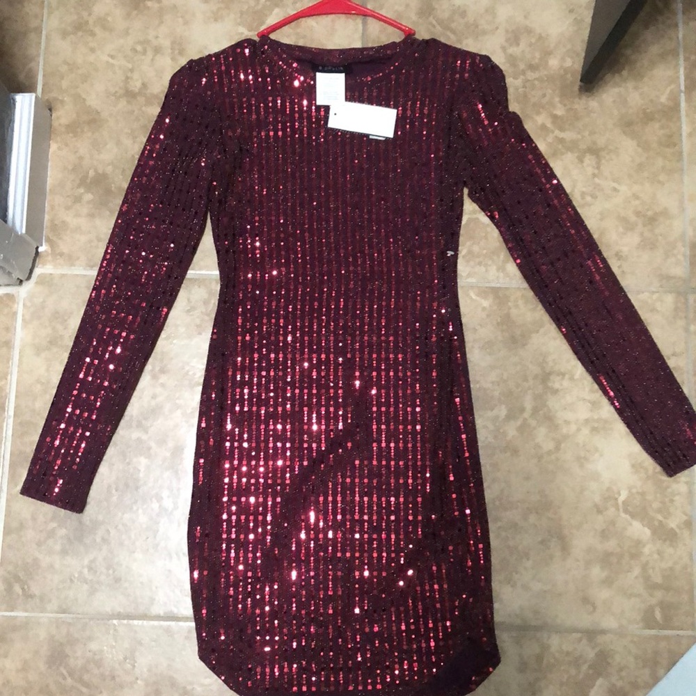 Long sleeve burgundy sparkly dress :)